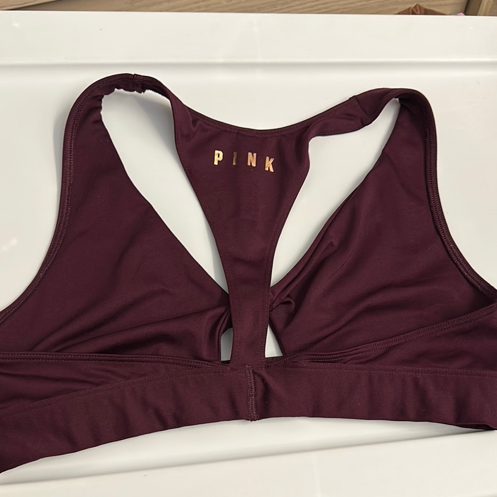 PINK Victoria's Secret Maroon Swim Top with V-Neck Twist Size Large - Picture 3 of 4
